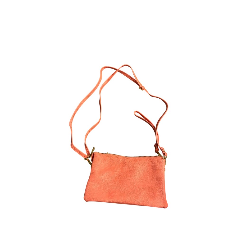 Coral Pink Pebbled Vegan Leather Crossbody Bag Organizer Wallet Purse